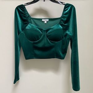 Lily Star Long Sleeve Velvet Emerald Green Crop Top